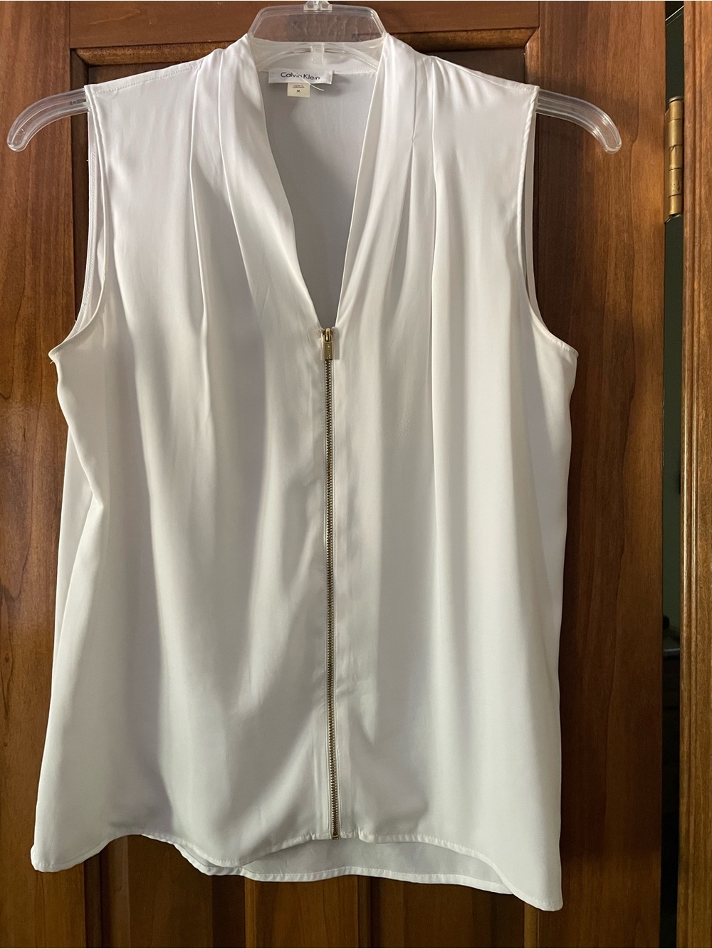 Calvin Klein White Sleeveless Zip-Front Camisole